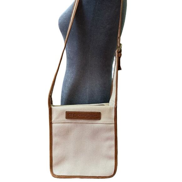 Fossil Linen Crossbody Purse Outside Pocket Very Clean Inside and Out - Picture 2 of 9